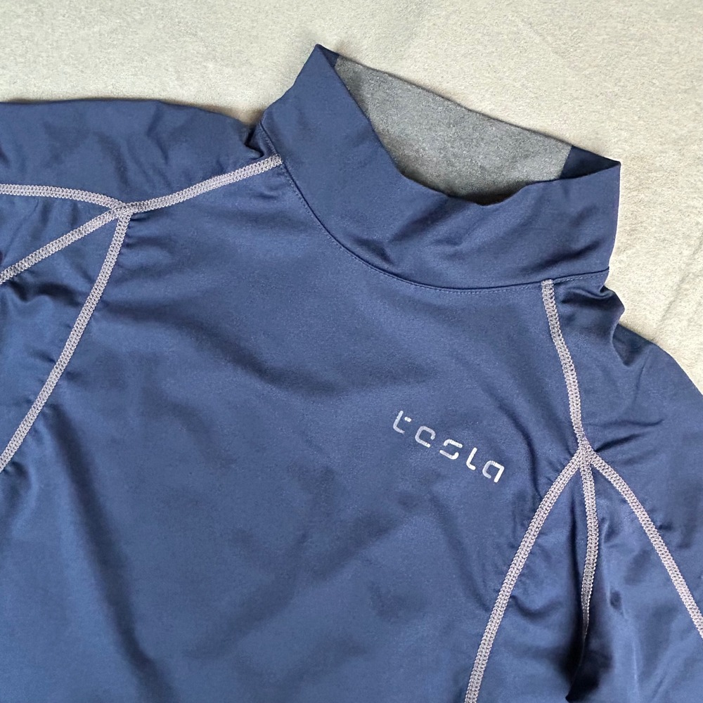 Tesla Compression Shirt Mens Medium Navy Mock Neck Long Sleeve Base Layer